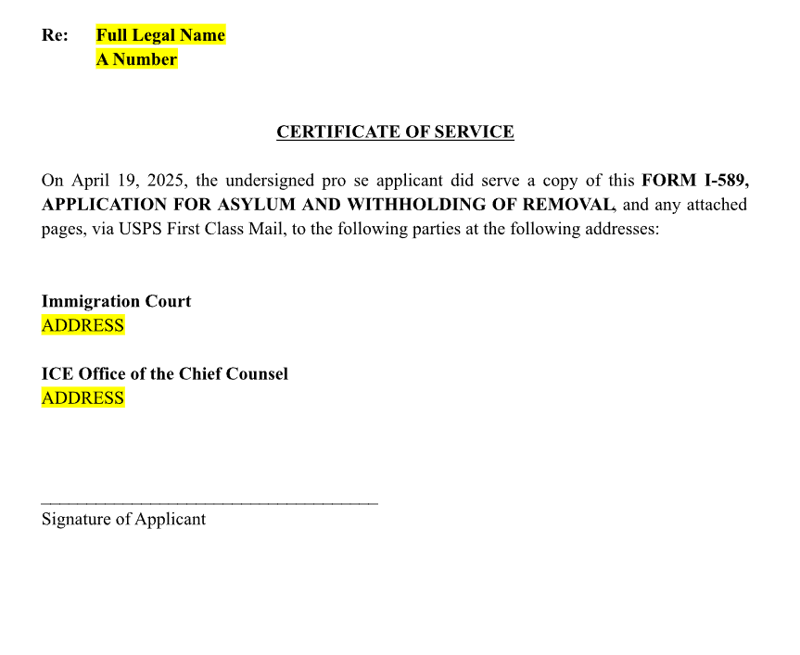 Certificate of Service