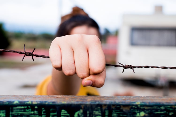 hand holding barbed wire